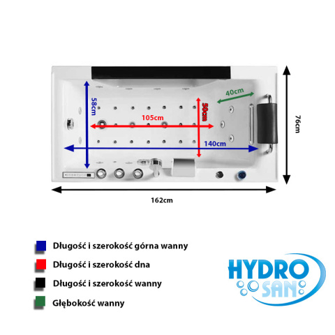 WANNA Z HYDROMASAŻEM GOMERA 938C 162x75 CM