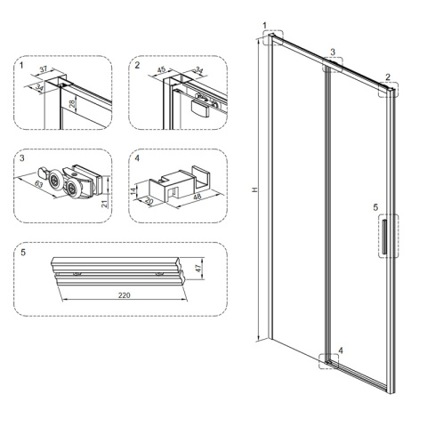 DRZWI PRYSZNICOWE SUPER SLIM NOVA CHROM 100 CM 6 MM