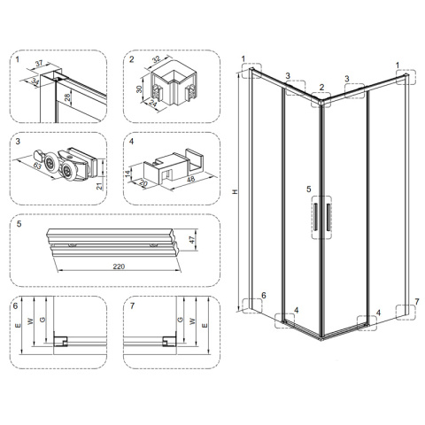 KABINA PRYSZNICOWA KWADRATOWA SUPER SLIM NOVA CHROM 80x80 CM 6 MM