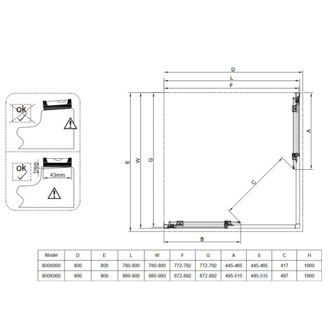 KABINA PRYSZNICOWA KWADRATOWA SUPER SLIM NOVA CHROM 80x80 CM 6 MM