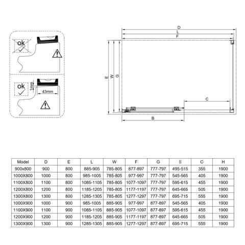 KABINA PRYSZNICOWA PROSTOKĄTNA SUPER SLIM NOVA CHROM 100x80 CM 6 MM