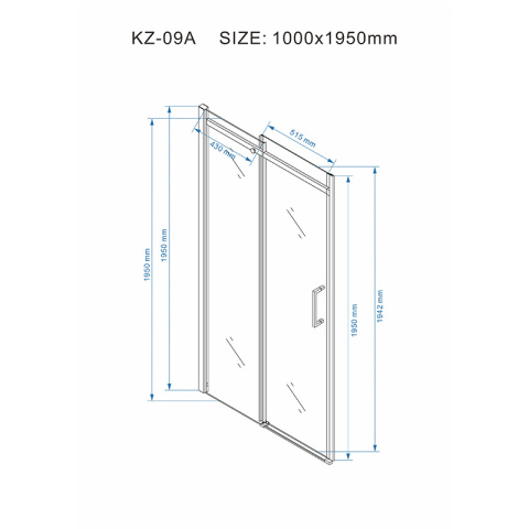 DRZWI PRYSZNICOWE KZ09A SZCZOTKOWANA STAL 95-100 CM 8 MM