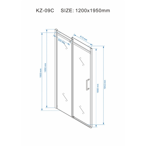 DRZWI PRYSZNICOWE KZ09C SZCZOTKOWANA STAL 115-120 CM 8 MM