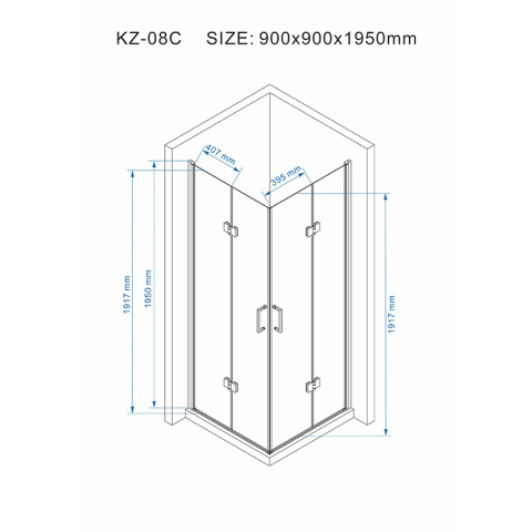 KABINA PRYSZNICOWA KWADRATOWA KZ08C SZCZOTKOWANA STAL 90x90 CM