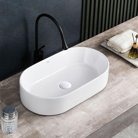 UMYWALKA NABLATOWA CERAMICZNA OWALNA NAVI-WH-510 BIAŁY POŁYSK 51x31 CM