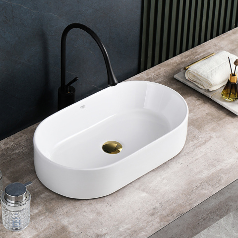 UMYWALKA NABLATOWA CERAMICZNA OWALNA NAVI-WH-510 BIAŁY POŁYSK 51x31 CM