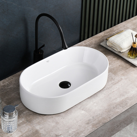 UMYWALKA NABLATOWA CERAMICZNA OWALNA NAVI-WH-510 BIAŁY POŁYSK 51x31 CM