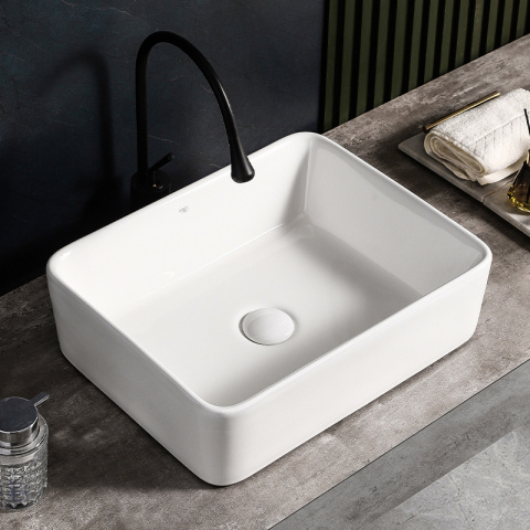 UMYWALKA NABLATOWA CERAMICZNA PROSTOKĄTNA LUXO-WH-410 BIAŁY POŁYSK 41x31 CM