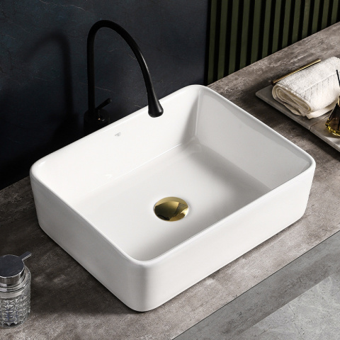 UMYWALKA NABLATOWA CERAMICZNA PROSTOKĄTNA LUXO-WH-410 BIAŁY POŁYSK 41x31 CM