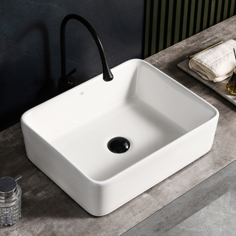 UMYWALKA NABLATOWA CERAMICZNA PROSTOKĄTNA LUXO-WH-410 BIAŁY POŁYSK 41x31 CM