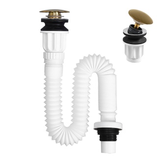 SYFON UMYWALKOWY Z KORKIEM SZCZOTKOWANY ZŁOTY UNIWERSALNY REGULOWANY OLEK-GL-BR 30-100 CM