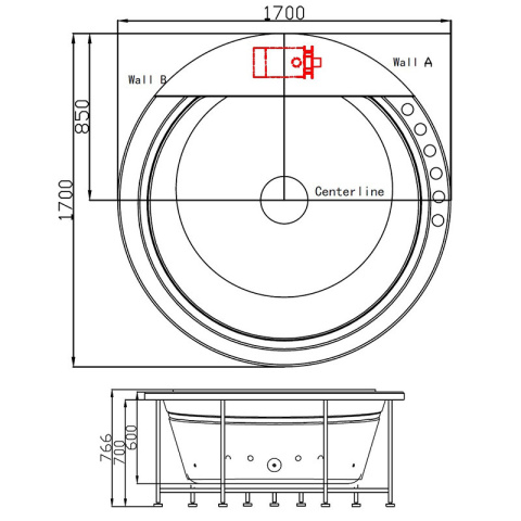 WANNA Z HYDROMASAŻEM DELLA 916 DO ZABUDOWY 170x170 CM