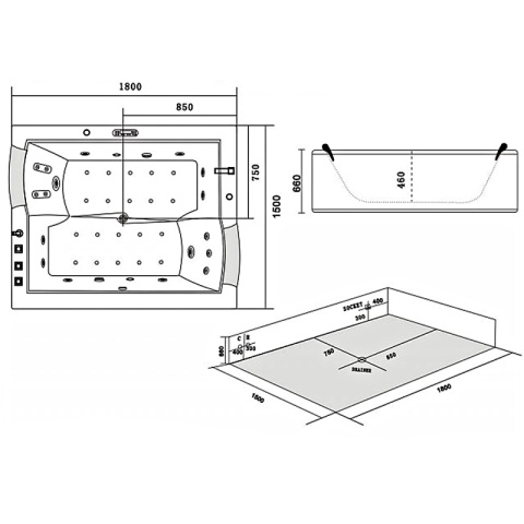 WANNA Z HYDROMASAŻEM Z PODGRZEWACZEM DIABLO 666 BIAŁA 180x150 CM