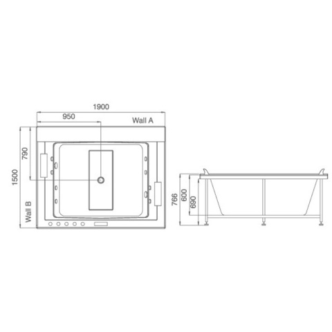 WANNA Z HYDROMASAŻEM KALAMBO 914 DO ZABUDOWY BIAŁA 190x150 CM