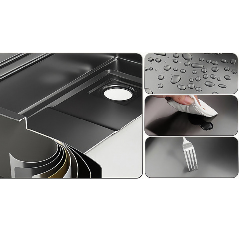 ZLEW KUCHENNY JEDNOKOMOROWY Z WODOSPADEM WIELOFUNKCYJNY CZARNY COSTA-BL-68X46