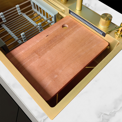 ZLEW KUCHENNY JEDNOKOMOROWY Z WODOSPADEM WIELOFUNKCYJNY ZŁOTY COSTA-GL-68X46