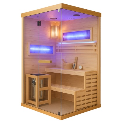 SAUNA FIŃSKA WYSOKOTEMPERATUROWA Z PIECEM LARK1-WD /HARVIA 3,5KW 1-2 OSOBOWA 120x120 CM