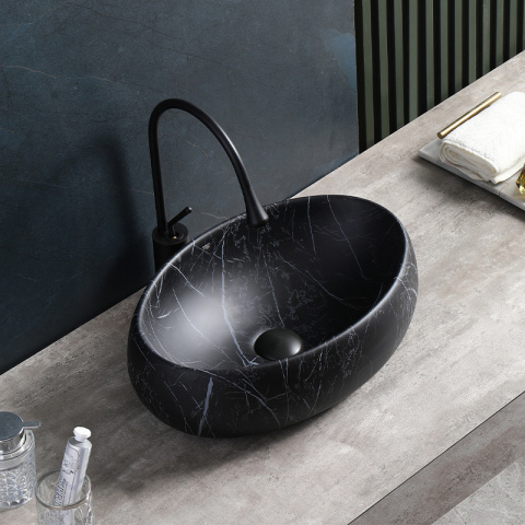 UMYWALKA NABLATOWA CERAMICZNA OWALNA CARI-MAR5-500 CZARNY MARMUR MAT 50x31 CM