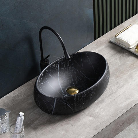 UMYWALKA NABLATOWA CERAMICZNA OWALNA CARI-MAR5-500 CZARNY MARMUR MAT 50x31 CM