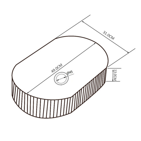 UMYWALKA NABLATOWA CERAMICZNA OWALNA RYFLOWANA ELIX-BL-490 CZARNY POŁYSK 49x31 CM