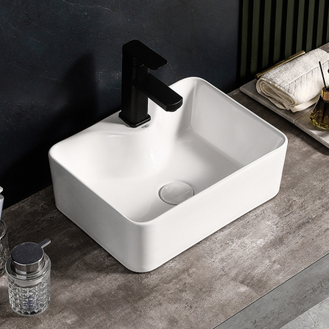 UMYWALKA NABLATOWA CERAMICZNA PROSTOKĄTNA ELISE-WH-480 BIAŁA POŁYSK 48x37 CM