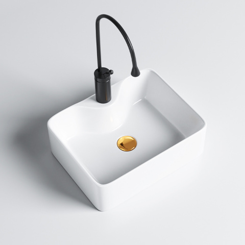 UMYWALKA NABLATOWA CERAMICZNA PROSTOKĄTNA ELISE-WH-480 BIAŁA POŁYSK 48x37 CM