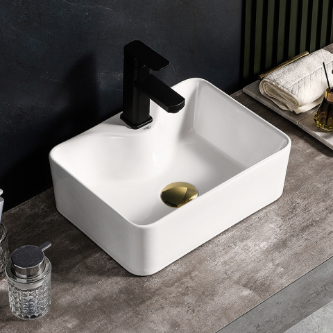 UMYWALKA NABLATOWA CERAMICZNA PROSTOKĄTNA ELISE-WH-480 BIAŁA POŁYSK 48x37 CM