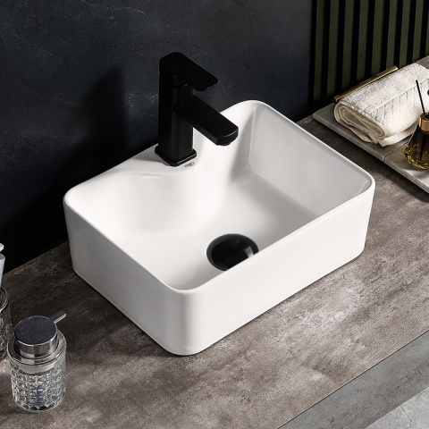 UMYWALKA NABLATOWA CERAMICZNA PROSTOKĄTNA ELISE-WH-480 BIAŁA POŁYSK 48x37 CM