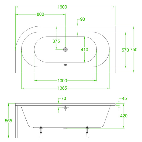 WANNA PRZYŚCIENNA DO ZABUDOWY LEWA 160x75 CM BIAŁA PRZELEW CHROM EBI