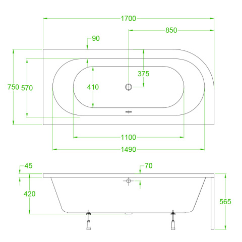 WANNA PRZYŚCIENNA DO ZABUDOWY PRAWA 170x75 CM BIAŁA PRZELEW CHROM EBI