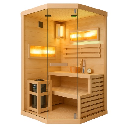 SAUNA FIŃSKA WYSOKOTEMPERATUROWA Z PIECEM LARK2-WD/HARVIA 3,5KW 1-2 OSOBOWA 120x120 CM