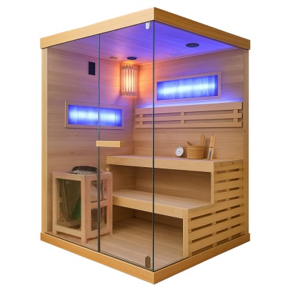 SAUNA FIŃSKA WYSOKOTEMPERATUROWA Z PIECEM LARK3-WD/HARVIA 4,5KW 3-4 OSOBOWA 140x150 CM