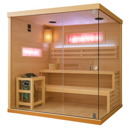 SAUNA FIŃSKA WYSOKOTEMPERATUROWA Z PIECEM LARK5-WD/HARVIA 6KW 4-5 OSOBOWA 180x160 CM