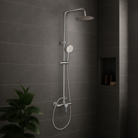 BATERIA PRYSZNICOWA ŁAZIENKOWA ŚCIENNA ZESTAW Z DESZCZOWNICĄ MILTON CHROM