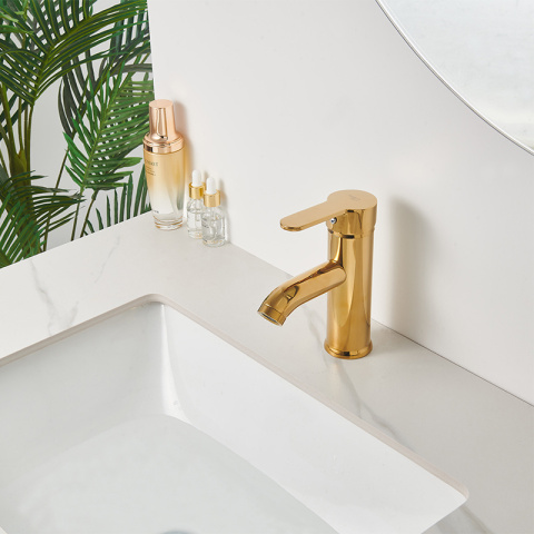 BATERIA UMYWALKOWA ŁAZIENKOWA NISKA NABLATOWA STOJĄCA KRAN CUBA-GL ZŁOTA