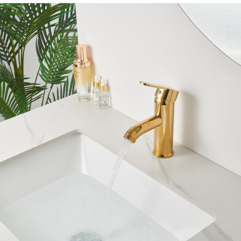 BATERIA UMYWALKOWA ŁAZIENKOWA NISKA NABLATOWA STOJĄCA KRAN CUBA-GL ZŁOTA