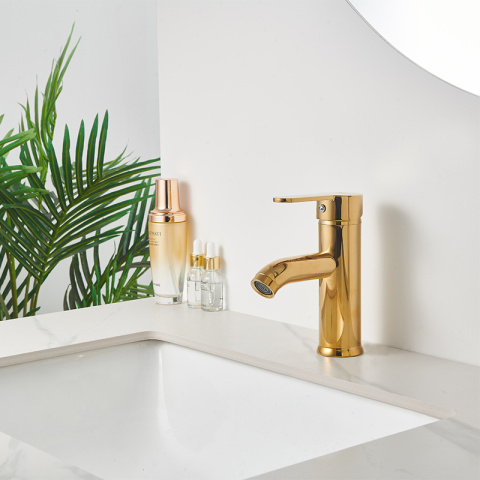 BATERIA UMYWALKOWA ŁAZIENKOWA NISKA NABLATOWA STOJĄCA KRAN CUBA-GL ZŁOTA