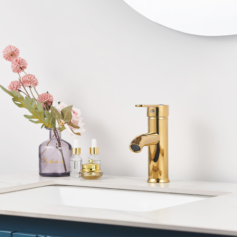 BATERIA UMYWALKOWA ŁAZIENKOWA NISKA NABLATOWA STOJĄCA KRAN CUBA-GL ZŁOTA