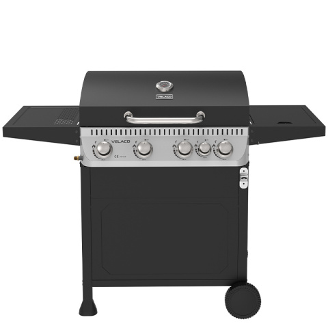 GRILL OGRODOWY GAZOWY Z POKRYWĄ I PÓŁKAMI APOLLO-C CZARNY RUSZT ŻELIWNY 14,5 KW + POKROWIEC