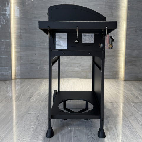 GRILL OGRODOWY GAZOWY Z POKRYWĄ I PÓŁKAMI APOLLO-C CZARNY RUSZT ŻELIWNY 14,5 KW + POKROWIEC