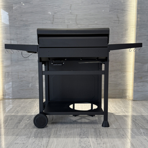 GRILL OGRODOWY GAZOWY Z POKRYWĄ I PÓŁKAMI APOLLO-C CZARNY RUSZT ŻELIWNY 14,5 KW + POKROWIEC