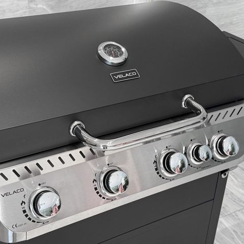 GRILL OGRODOWY GAZOWY Z POKRYWĄ I PÓŁKAMI APOLLO-C CZARNY RUSZT ŻELIWNY 14,5 KW + POKROWIEC