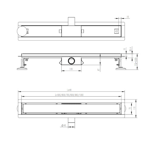 ODPŁYW LINIOWY 90 CM INOX NISKI SYFON WYSOKA PRZEPUSTOWOŚĆ DL01 FIX