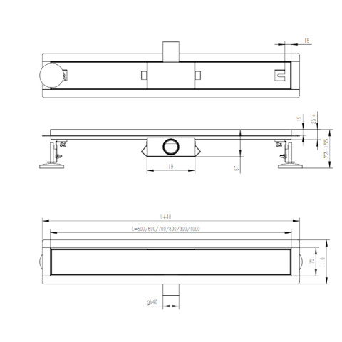 ODPŁYW LINIOWY 60 CM INOX NISKI SYFON WYSOKA PRZEPUSTOWOŚĆ DL01 QUBE