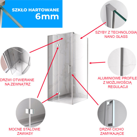 KABINA PRYSZNICOWA PROSTOKĄTNA ZES-KZ02B-100X80 CHROM 100x80 CM