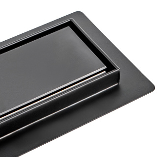 ODPŁYW LINIOWY 50 CM CZARNY NISKI SYFON WYSOKA PRZEPUSTOWOŚĆ DL01 GLASS