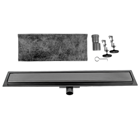 ODPŁYW LINIOWY 80 CM CZARNY NISKI SYFON WYSOKA PRZEPUSTOWOŚĆ DL01 GLASS