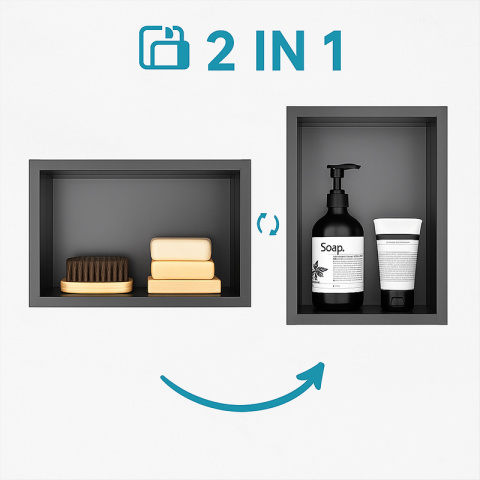 PÓŁKA ŁAZIENKOWA WNĘKOWA IGA Z KOŁNIERZEM CZARNA 45X30X7 CM