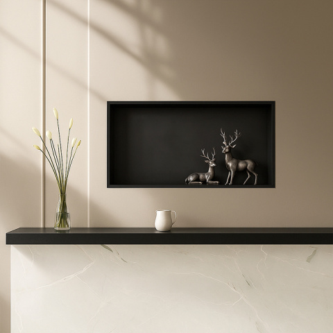 PÓŁKA ŁAZIENKOWA WNĘKOWA IGA Z KOŁNIERZEM CZARNA 60X30X10 CM