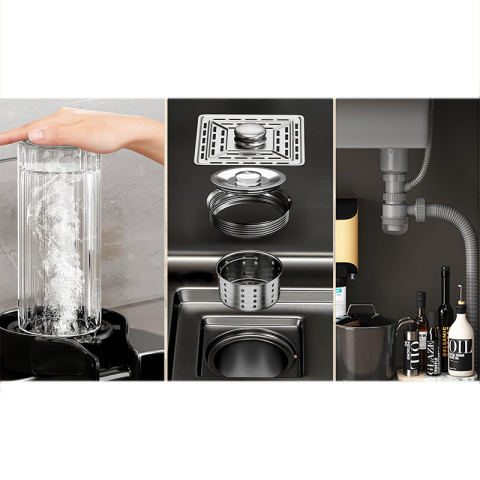 ZLEW KUCHENNY JEDNOKOMOROWY Z WODOSPADEM WIELOFUNKCYJNY CZARNY COSTA-BL-68X46